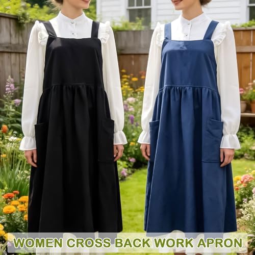 Cotton Linen Apron Cross Back Apron for Women with Pockets Pinafore Dress - Image 6