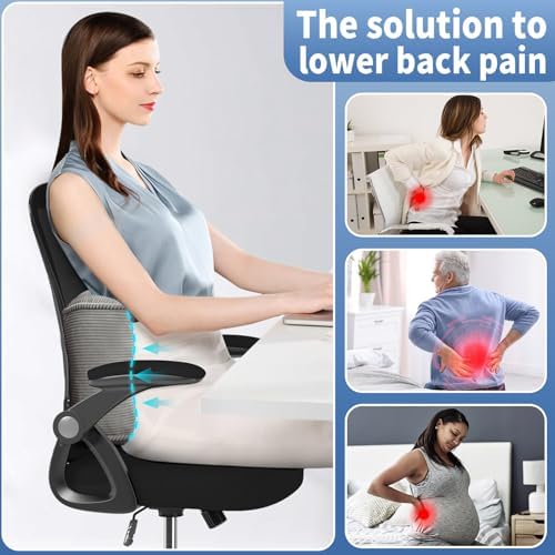Lumbar Support Pillow for Study Desk Chair, Bite-Size Natural Latex Foam Back Support Pillow for Lower Back Pain Relief, Soft & Support Corduroy Office Chair Cushion, S, Gray - Image 4