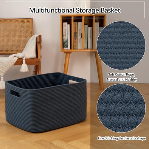 OIAHOMY 75L Large Blanket Basket Woven Storage Basket with Handle Blue - Image 5