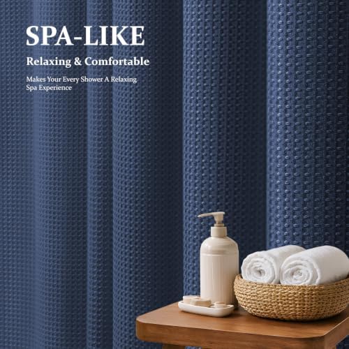 Dynamene Waffle Shower Curtain 256 GSM Heavy Duty Fabric 72"x72" Navy Blue - Image 2