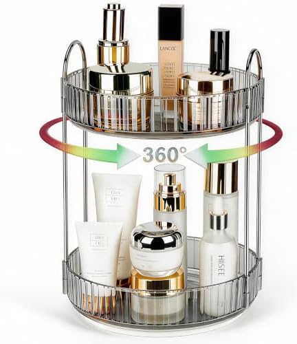360 Rotating Makeup Organizer, 2 Tier Lazy Susan Bathroom Counter Organizer, Skincare Organizers, Spinning Perfume Organizer & Vanity Organizer Countertop (Classic Grey, 2 Tier) by Niluks