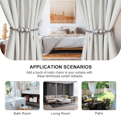 4Pcs Magnetic Curtain Tiebacks Modern Handmade Rope Curtain Tie Backs Grey - Image 5