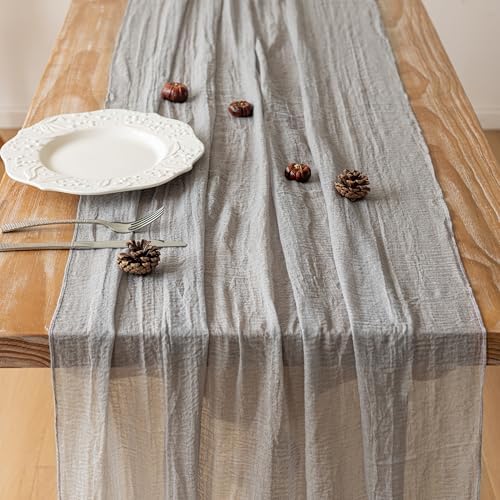 3Pcs Grey Cheesecloth Table Runner 120 Inches for Party Home Decor - Image 4