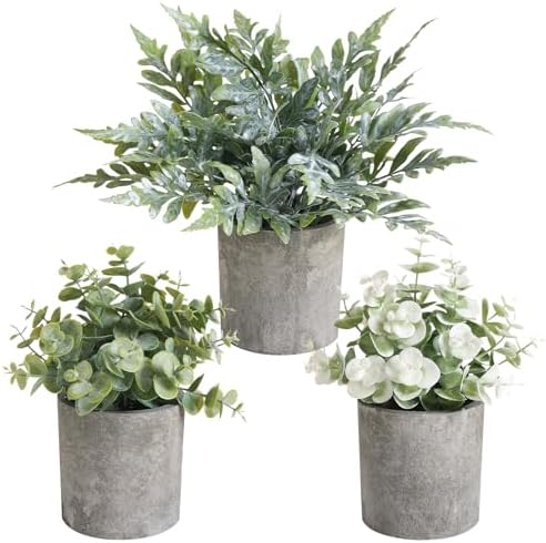 3 Pack Mini Potted Fake Plants Artificial Plastic Indoor Eucalyptus Plants for Home, Office, Desk, Bathroom, Coffee Table & Shelf (Green) by RUIDKUN