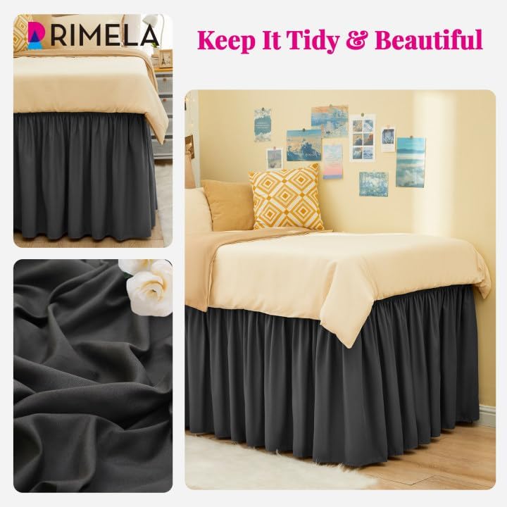 Dorm Bed Skirt Twin XL 32" Drop, College Dorm Room Essentials, Dark Grey - Image 4