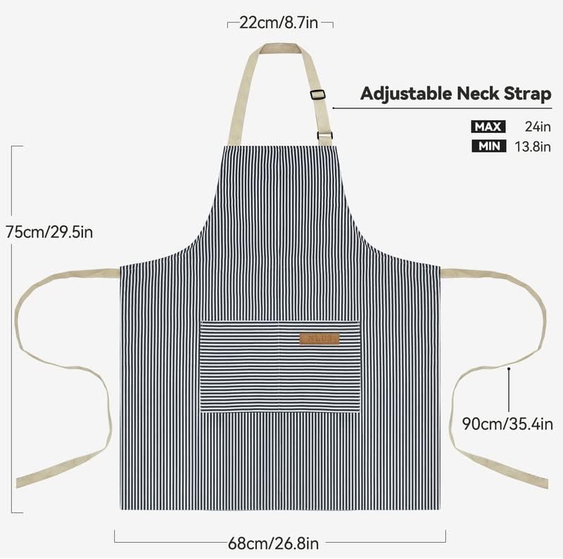 NLUS 2 Pack Kitchen Cooking Aprons, Adjustable Bib Soft Chef Apron with 2 Pockets for Men Women (Blue Pinstripes/Pink Pinstripes) - Image 2