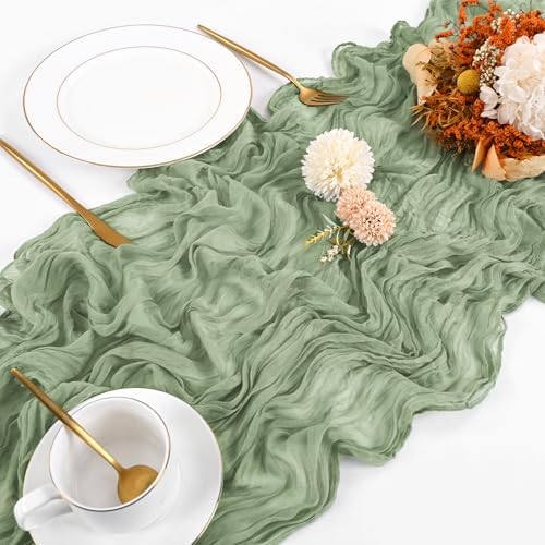 10 Pack Sage Green Cheesecloth Table Runner 17x108 Inch Boho Gauze Cheese Cloth Table Runners for Wedding Party Baby Shower Birthday Home Decor - Image 4