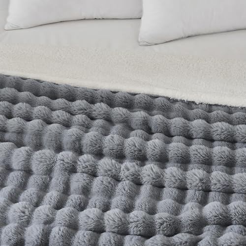 50"x60" Ultra-Soft Fuzzy Faux Fur Throw Blanket, Grey - Image 4
