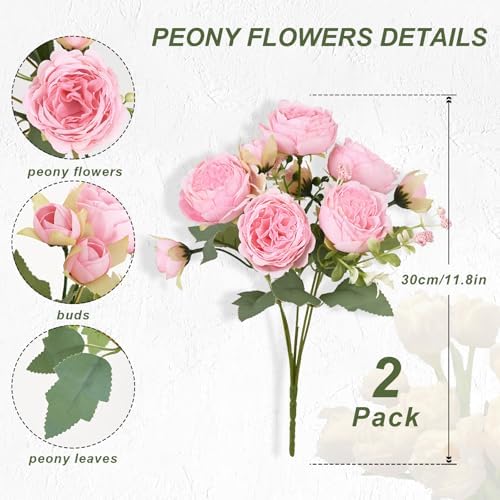 2 Packs Peonies Artificial Flowers, Light Pink Silk Artificial Peonies - Image 4