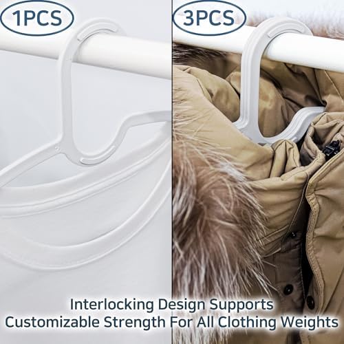 15" Compact Slim & Slimlink Interlocking Clothes Hangers, Space-Saving Lightweight Plastic Hangers for Small Closets, Dorms, Apartments, Travel, RVs & Petite Clothing (White, 50) - Image 3
