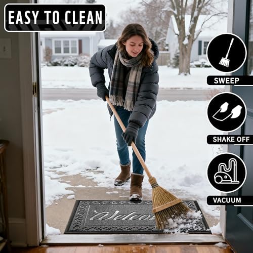 Yimobra Welcome Mat, Heavy Duty Sturdy Door Mats for Home Entrance Outdoor Indoor, Front Doormat for Outside Patio Floor Entry Porch Garage Office, Waterproof, Low Profile, 29.5x17, Black Grey - Image 6