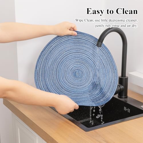 SHACOS Round Braided Placemats Set of 4 Dining Table Placemats 15 inch Circle Place Mats Easy to Clean Table Mats Indoor Outdoor, Blue Gray - Image 7