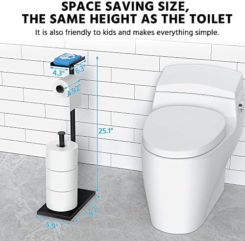 CISILY Black Toilet Paper Holder Stand with Phone Shelf, Bathroom Toliet Decor Decoration. Tissue Roll Free Standing Storage, Rv Accessories, Apartment Restroom Household Home Essentials - Image 6