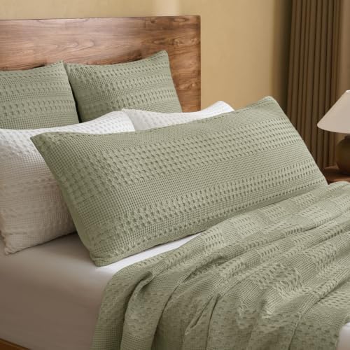 PHF Cotton Waffle Body Pillowcase 20" x 54", Dusty Sage, No Insert by PHF
