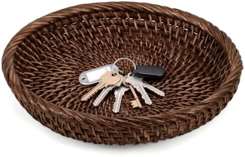 Hushee 1 Pcs Small Wicker Key Basket Entryway Table, Dark Brown, Round by Hushee
