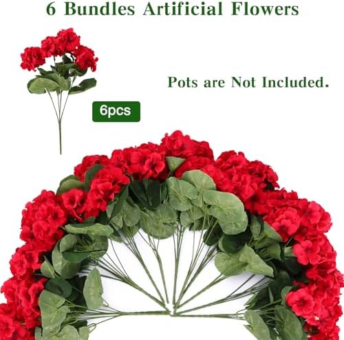 CEWOR Artificial Geraniums Flowers for Outdoors Realistic Silk Flowers Red - Image 3