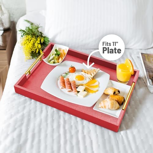 ATZYmolin 17"x12" Leather Serving Tray, Gold Handle Vanity Platter, Red - Image 4