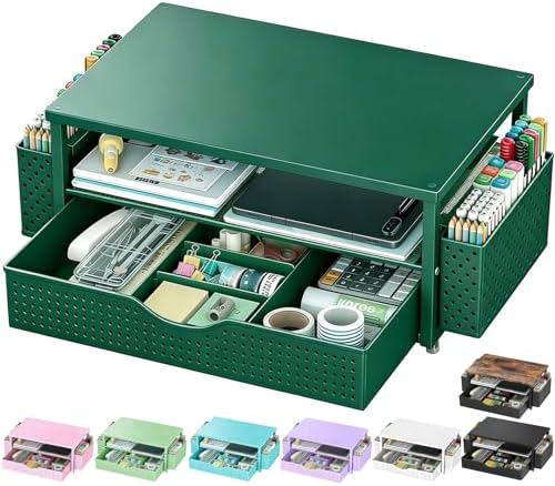 Spacrea Computer Monitor Stand with Drawer and 2 Pen Holders, Green by Spacrea