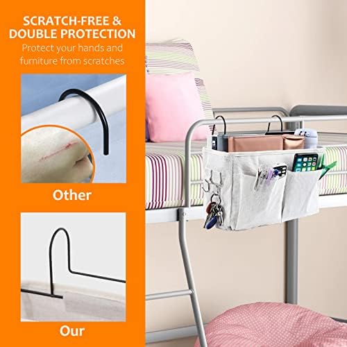 Surblue Bedside Caddy Bedside Storage Bag Hanging Organizer for Bunk, Hospital Beds, Dorm Rooms Bed Rails Camp 4 Pockets and 2 Hooks (White) - Image 5