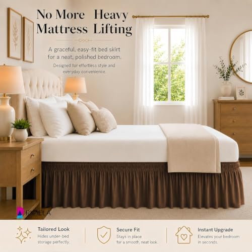 Brown Bed Skirt Queen Size 18 Inch Drop, Elastic Wrap Around Bedskirt - Image 4