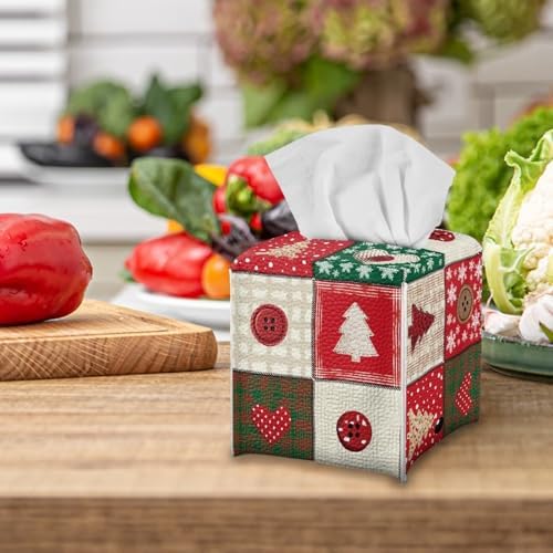 Christmas Theme Tissue Box Cover 5x5x5 inch Leather Tissue Paper Box Napkin Dispenser Organizer Holiday Home Facial Paper Dispenser for Office Bedroom Car - Image 4