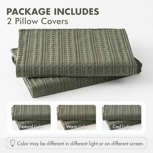 Decorative Waffle Euro Sham Pillow Covers 26x26 Olive Green 2 Pack - Image 7