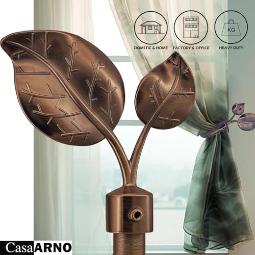 Leaf Curtain Holdbacks, Set of 2 - Wall Mounted Metal Tieback Hooks for Curtains, Adjustable Finial, Antique Bronze - Image 3