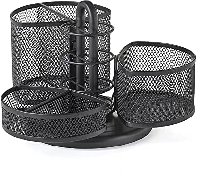 Nifty Desk and Office Organizing Carousel – Modern Black Powder Coated Finish, 3 Compartments with Dividers, Spins 360-Degrees, Lazy Susan Platform, Office Desk Organizer, School Supplies - Image 3
