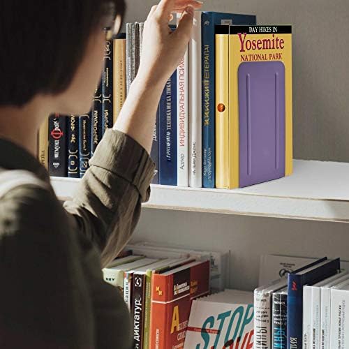 Acrimet Bookends for Shelves, Non-Skid Book Holder, Heavy Duty Book Stopper, Steel Metal Book Ends Storage for Home, Library, 6 7/8" H x 4" W x 4 1/2" D (Purple) (1 Pair / 2 Pieces) - Image 3