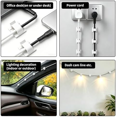 20 Pack Adhesive Cable Clips for Cord Management, Small Wire Holders for Desk Wall Car, Strong Sticky Cable Organizer for Phone Charger, USB, TV, Ethernet & More (20, White) - Image 3