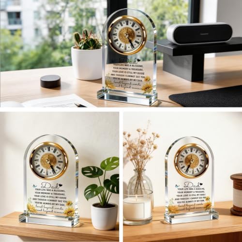 WKYAER Dad Memorial Gift, Clear Acrylic Desk Clock Decor, Sympathy Remembrance Present, Loss of Father Gift for Home Office Shelf Bedroom 4.3 x 7.8 in - Image 5