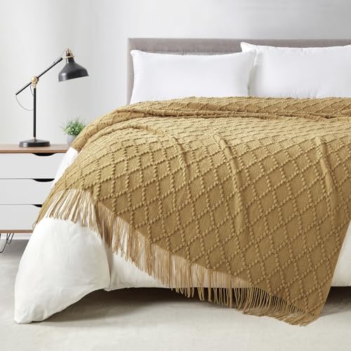 BOURINA Mustard Throw Blanket 50 x70 Inch Jacquard Throw Knitted Blanket by BOURINA