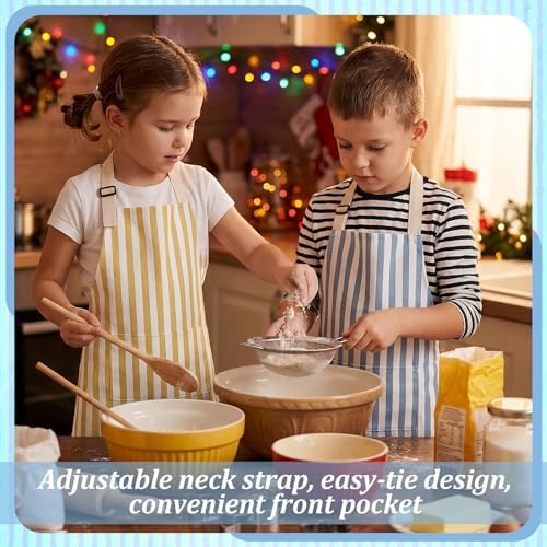 Kids Apron for Cooking Adjustable Striped Kids Apron with Pockets - Image 5