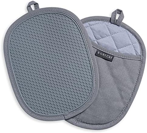 RORECAY 2-Pack Silicone Pot Holders for Kitchen, Hot Pads with Pocket, Gray by Rorecay