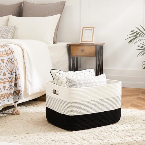 Artfeel Blanket Basket,Rectangle Woven Baskets for Storage,65L Laundry Basket for Decorative Nursery Blanket,Toys,Dirty Clothes and Magazine in Shelves,Baby Room,and Living Room - Image 2