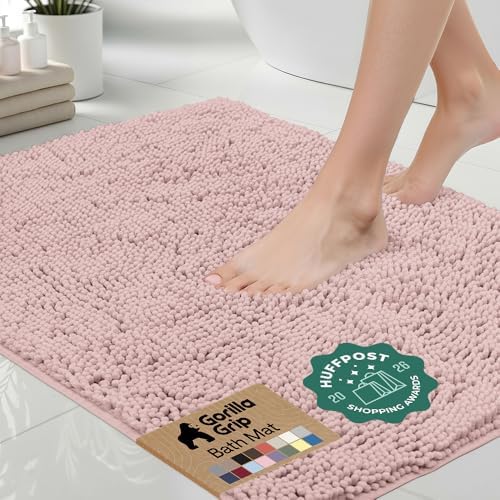 GORILLA GRIP Bath Rug Mat for Bathroom, Absorbent Chenille 24x17 Dusty Rose by GorillaGrip