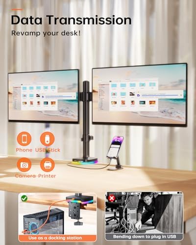 Afaloona RGB Dual Monitor Arm with USB Hub, Desk Mount for 13-27" Monitors - Image 2