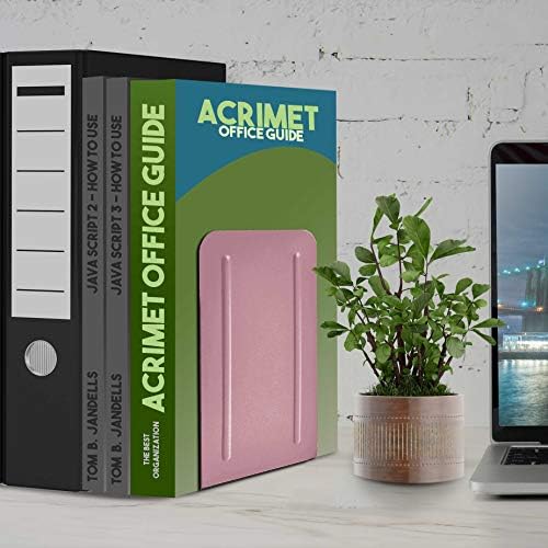 Acrimet Bookends for Shelves, Non-Skid Book Holder, Heavy Duty Book Stopper, Steel Metal Book Ends Storage for Home, Library, 6 7/8" H x 4" W x 4 1/2" D (Pink) (1 Pair / 2 Pieces) - Image 4
