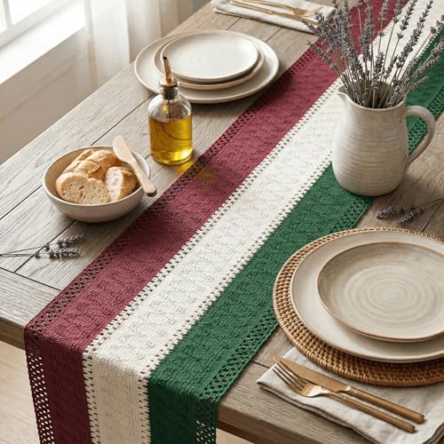 Artoid Mode Green Beige Red Farmhouse Rustic Table Runner 12x60 Inch - Image 3