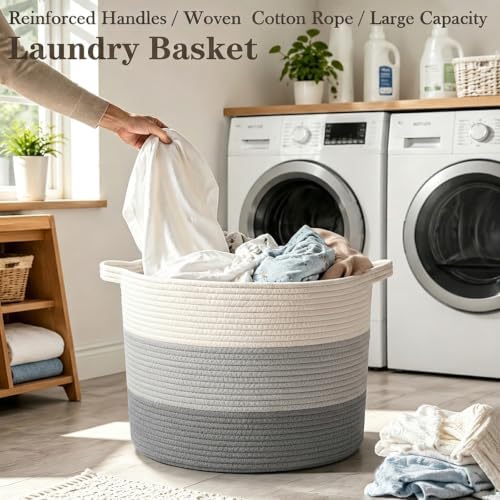 115L Extra Large Blanket Basket,Woven Rope Laundry Basket-Grey - Image 5