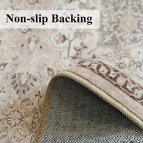 3x5 Living Room Area Rugs: Vintage Washable Non-Slip Rug for Bedroom Dining Room Soft Carpet for Nursery Kitchen Home Office Durable & Easy-Clean Design Perfect for Homes with Cats & Dogs(3x5 Beige) - Image 6