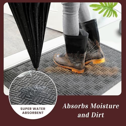 Mibao Front Door Mat Outside Entrance, 47" x 32", Heavy Duty Welcome Mat, Stain and Fade Resistant, Dirt Trapper Doormat, Super Absorbent Indoor Outdoor Entryway Mat with Non-Slip Backing, Gray - Image 3