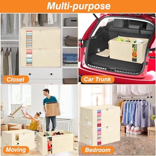 60L Rigid-Sided Blanket Storage Bags, 2 Pack, Beige - Image 3