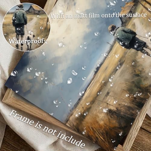 uniro Vintage Fall Landscape Wall Art Boy and Puppy Walking on a Country Lane Retro Autumn Nature Painting Rustic Farmhouse Scenery Prints for Bedroom Bathroom Kitchen Room Decor - 8x10 Unframed - Image 4
