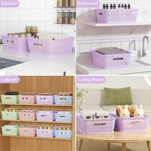 MaxGear 3 Pack Plastic Storage Baskets, Large, Purple - Image 4
