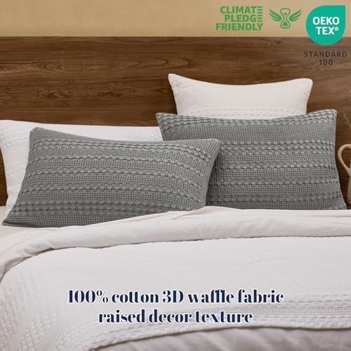 PHF 100% Cotton Waffle Pillow Shams Standard Size, 2 Pack 20" x 30" Soft Skin-Friendly Pillowcases, No Filling, Aesthetic Woven and Breathable Waffle Weave Pillow Case Covers for Bed, Dark Grey - Image 3