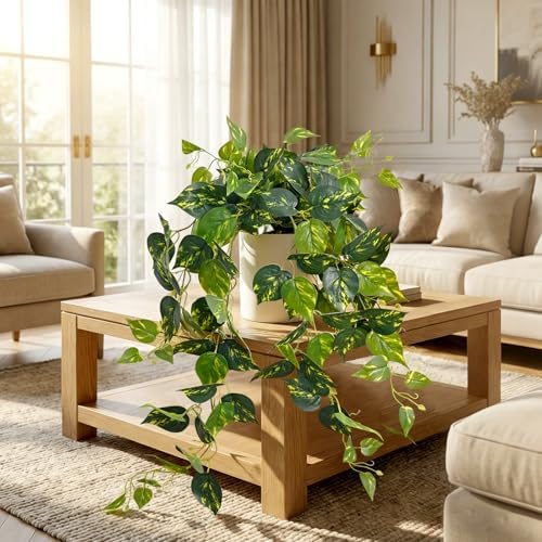 Fake Plants, Artificial Plants Indoor, 34" Fake Hanging Pothos Vines, 2PCS - Image 6