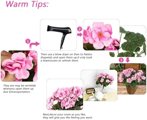 4PCS Fake Flower Artificial Geranium,Artificial Flowers for Outdoors, Geraniums Artificial Flowers Realistic,Artificial Geraniums for Outdoors Fake Plant Decoration((Pink) 14.4" - Image 4