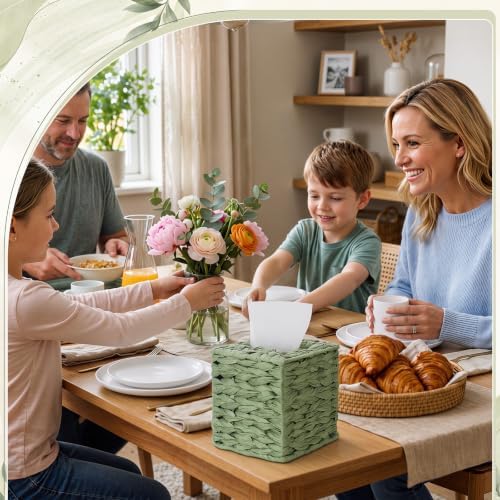 Sage Green Tissue Box Cover Water Hyacinth Bathroom Tissue Holder,Cube - Image 5