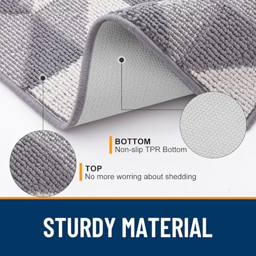 OLANLY Door Mat Indoor Entrance Washable 30x17, Odor-Free Low-Profile Front Back Geometric Doormat, Absorbent Resist Dirt Entry Carpet, Easy to Clean Sturdy Inside Floor Mats for Entryway, Grey - Image 3